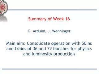 Summary of Week 16 G. Arduini, J. Wenninger