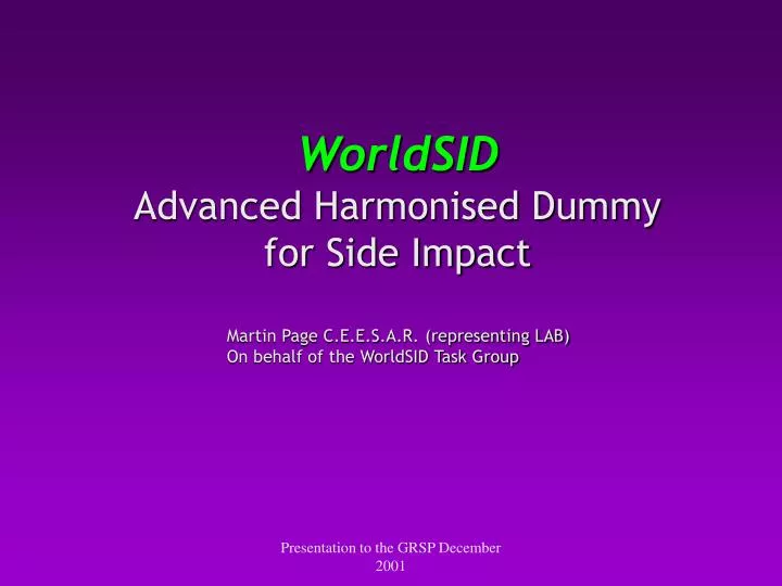 worldsid advanced harmonised dummy for side impact