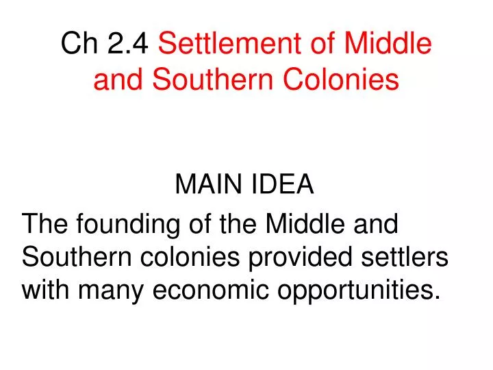 ch 2 4 settlement of middle and southern colonies