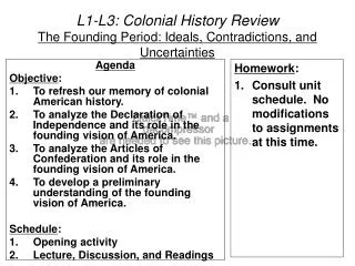 L1-L3: Colonial History Review The Founding Period: Ideals, Contradictions, and Uncertainties