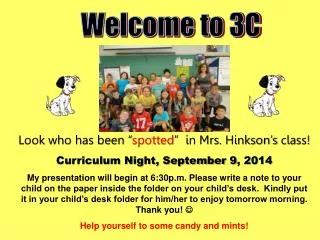 Curriculum Night, September 9 , 2014