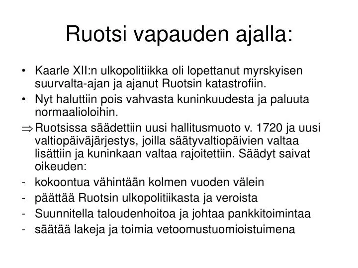 ruotsi vapauden ajalla