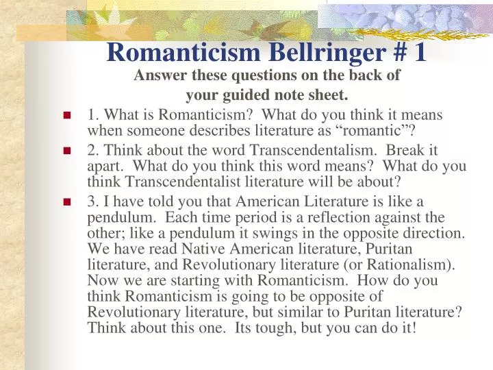 romanticism bellringer 1