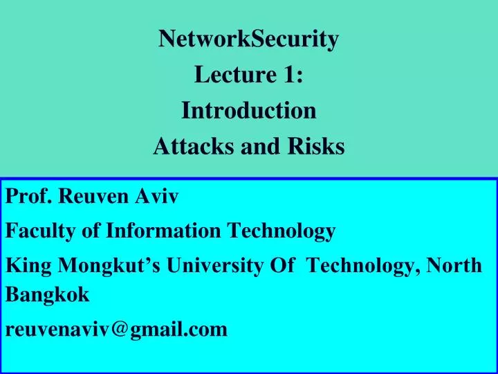 network security lecture 1 introduction attacks and risks