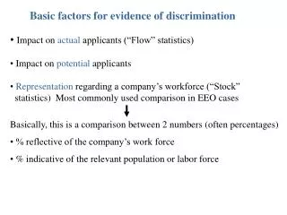 Basic factors for evidence of discrimination