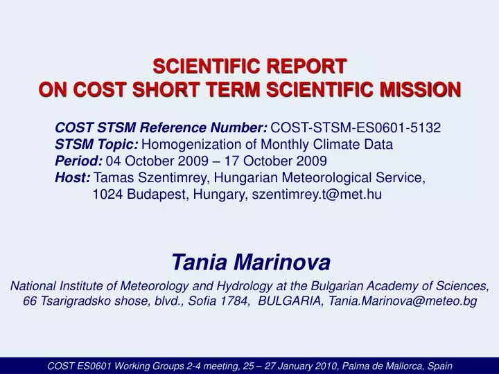 scientific report on cost short term scientific mission