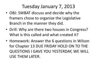 Tuesday January 7, 2013