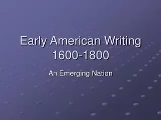 Early American Writing 1600-1800