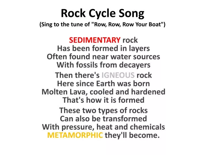 rock cycle song sing to the tune of row row row your boat