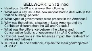 BELLWORK: Unit 2 Intro