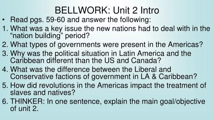 bellwork unit 2 intro