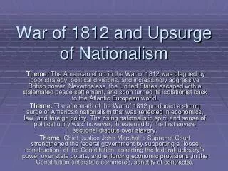 War of 1812 and Upsurge of Nationalism