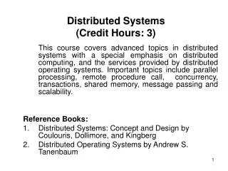 Distributed Systems (Credit Hours: 3)