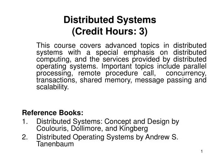 distributed systems credit hours 3