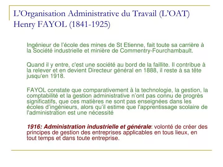 l organisation administrative du travail l oat henry fayol 1841 1925