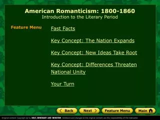 American Romanticism: 1800-1860 Introduction to the Literary Period