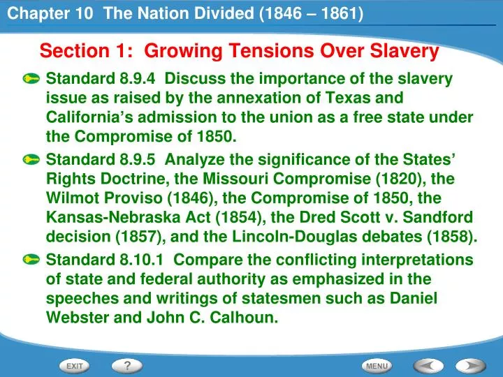section 1 growing tensions over slavery
