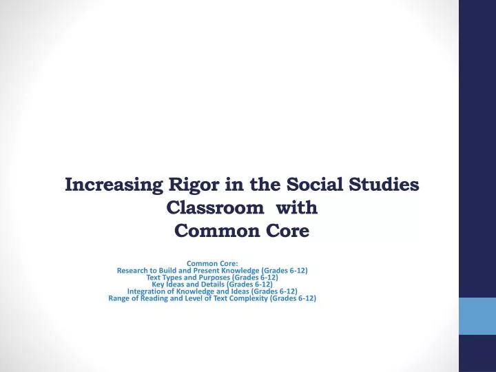 increasing rigor in the social studies classroom with common core