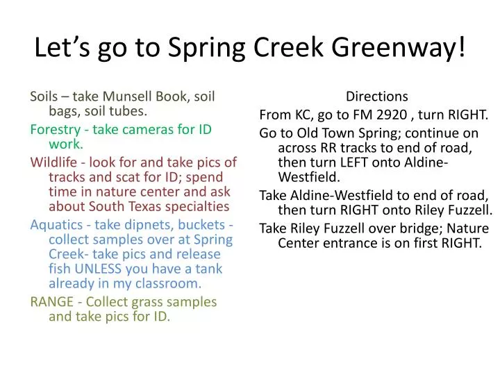 let s go to spring creek greenway