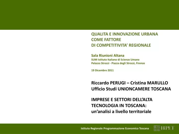 qualita e innovazione urbana come fattore di competitivita regionale
