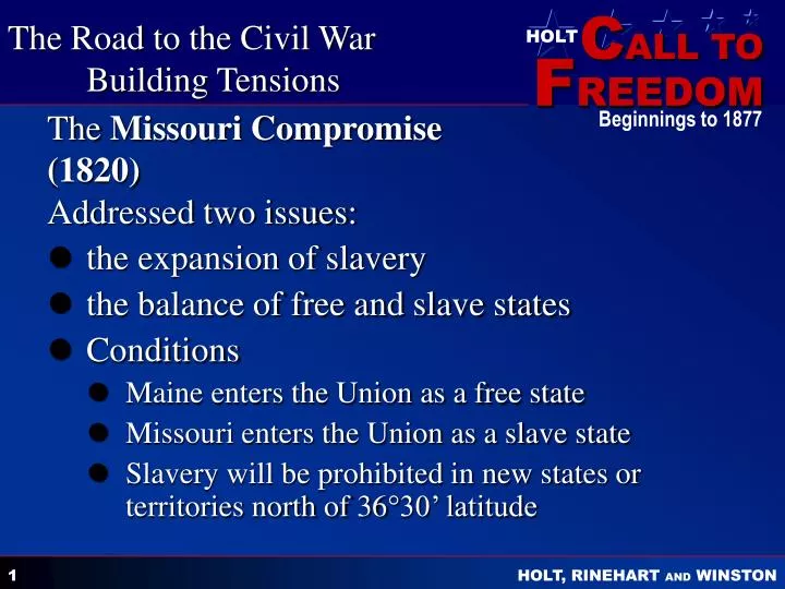 the missouri compromise 1820 addressed two issues