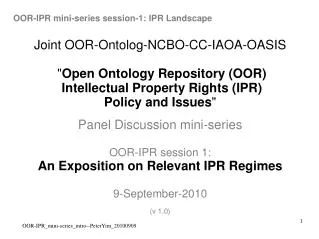 OOR-IPR mini-series session-1: IPR Landscape