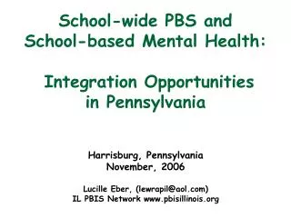 School-wide PBS and School-based Mental Health: Integration Opportunities in Pennsylvania