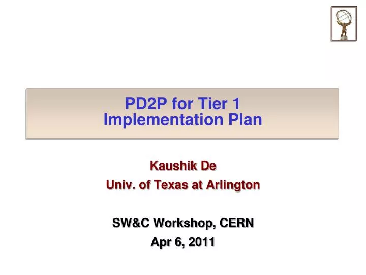 pd2p for tier 1 implementation plan