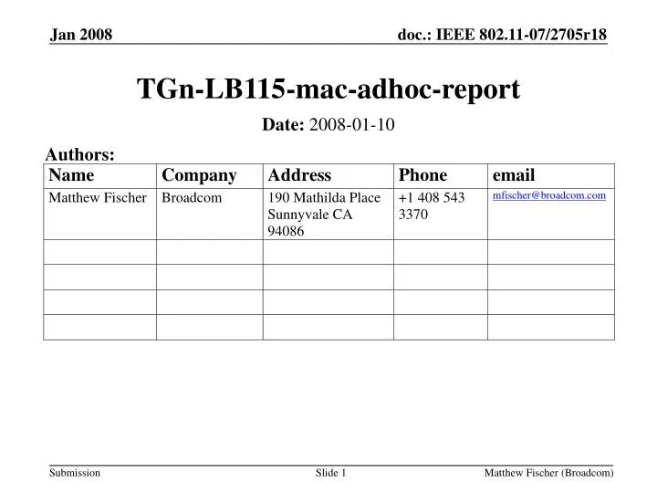 tgn lb115 mac adhoc report