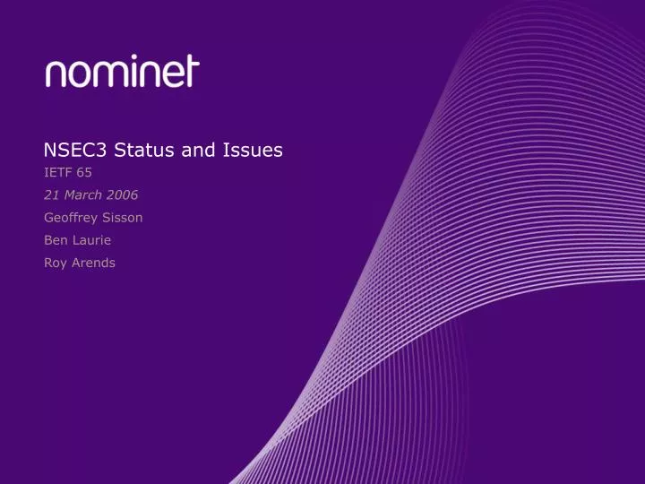 nsec3 status and issues