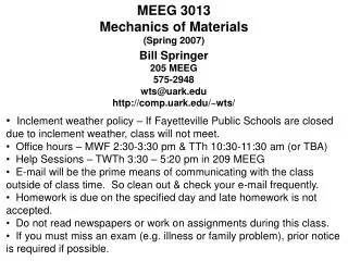 MEEG 3013 Mechanics of Materials (Spring 2007)