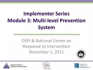 Implementer Series Module 3: Multi-level Prevention System