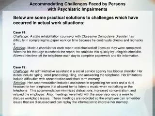Accommodating Challenges Faced by Persons with Psychiatric Impairments