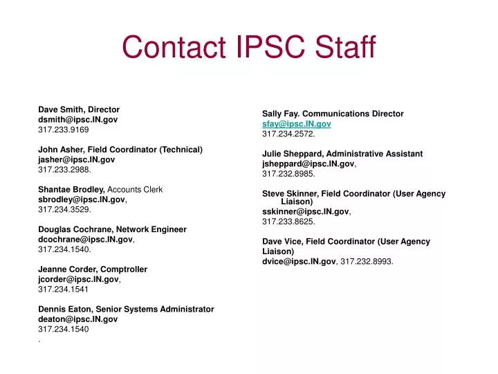 contact ipsc staff