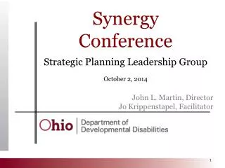 Synergy Conference Strategic Planning Leadership Group October 2, 2014 John L. Martin, Director