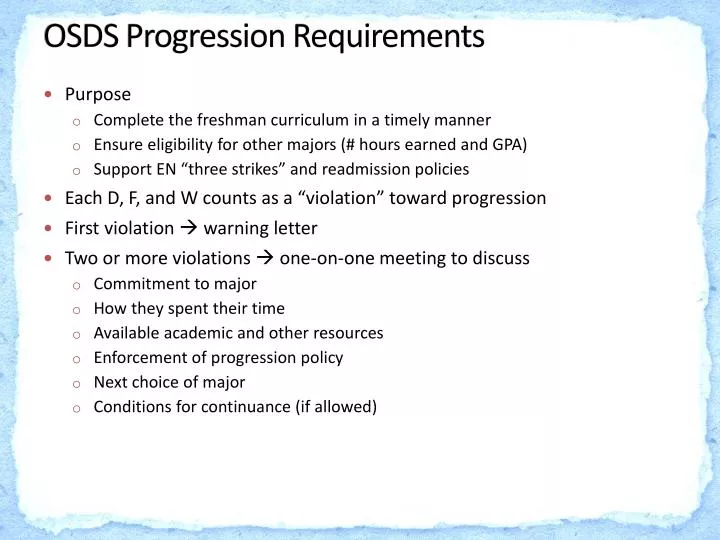 osds progression requirements