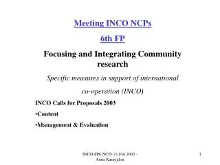 Meeting INCO NCPs 6th FP Focusing and Integrating Community research