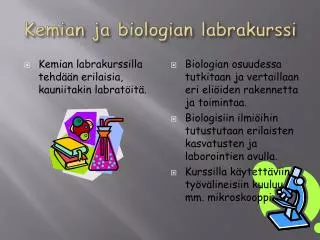 kemian ja biologian labrakurssi