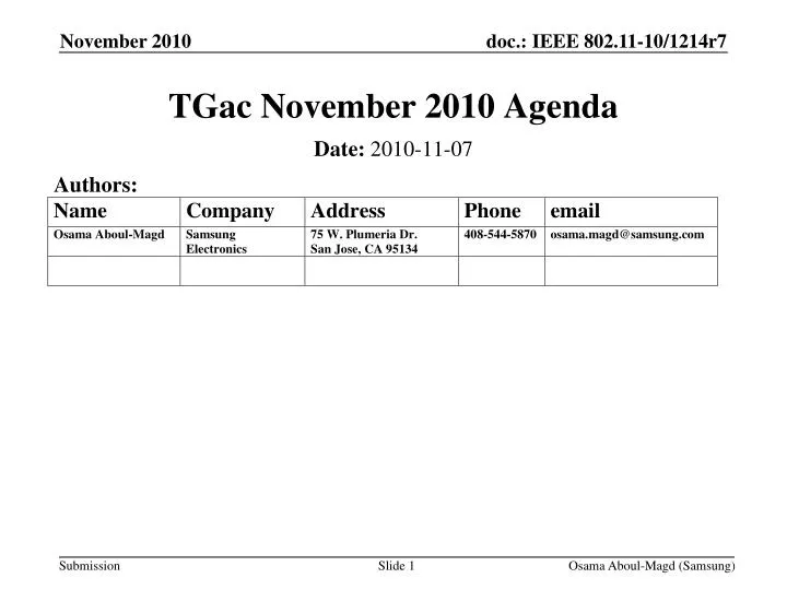 tgac november 2010 agenda