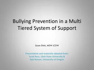 Bullying Prevention in a Multi Tiered System of Support