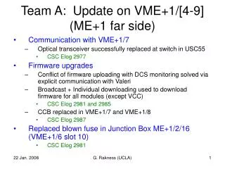 Team A: Update on VME+1/[4-9] (ME+1 far side)