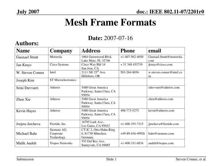 mesh frame formats