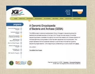 GEBA A genomic encyclopedia of bacteria and archaea