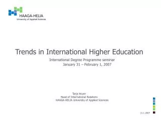 Trends in International Higher Education International Degree Programme seminar