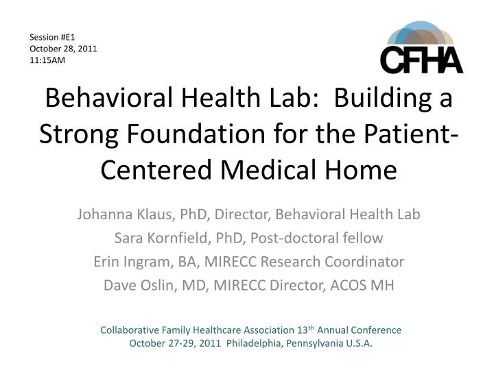 behavioral health lab building a strong foundation for the patient centered medical home