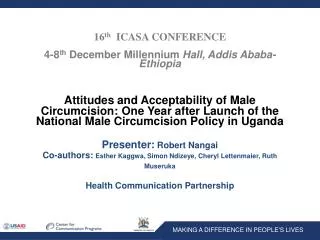 16 th ICASA CONFERENCE 4-8 th December Millennium Hall, Addis Ababa-Ethiopia