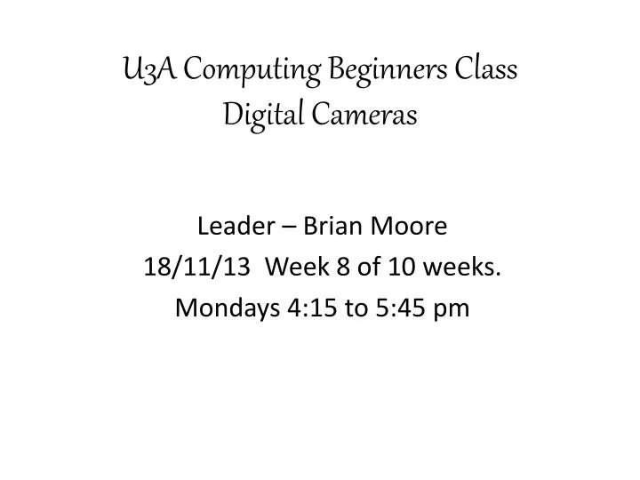 u3a computing beginners class digital cameras
