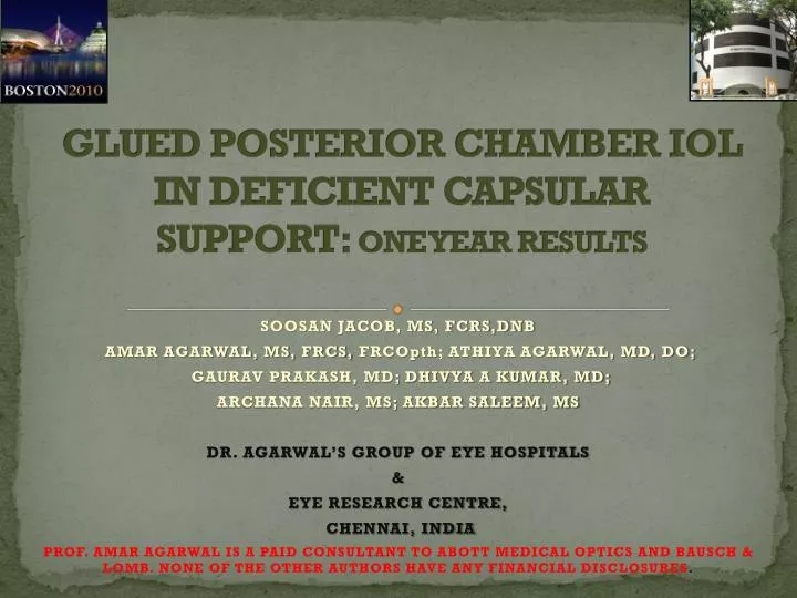 glued posterior chamber iol in deficient capsular support one year results