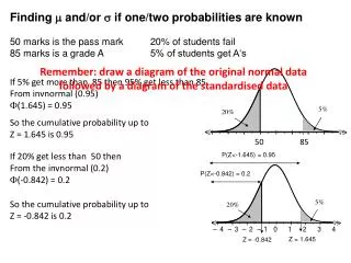 F inding m and/or s if one/two probabilities are known
