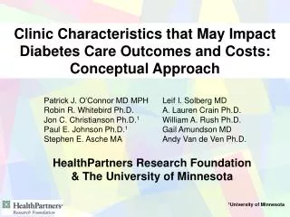 Clinic Characteristics that May Impact Diabetes Care Outcomes and Costs: Conceptual Approach